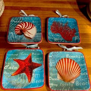 Set of 4 Coastal, beach wall plates